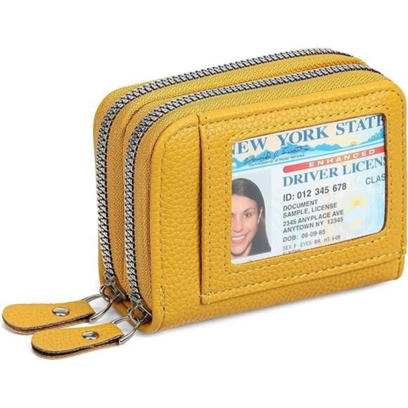 RFID Leather Card Holder Small Wallet for Women Double Zipper ID Coin Purse - Picture 8 of 8